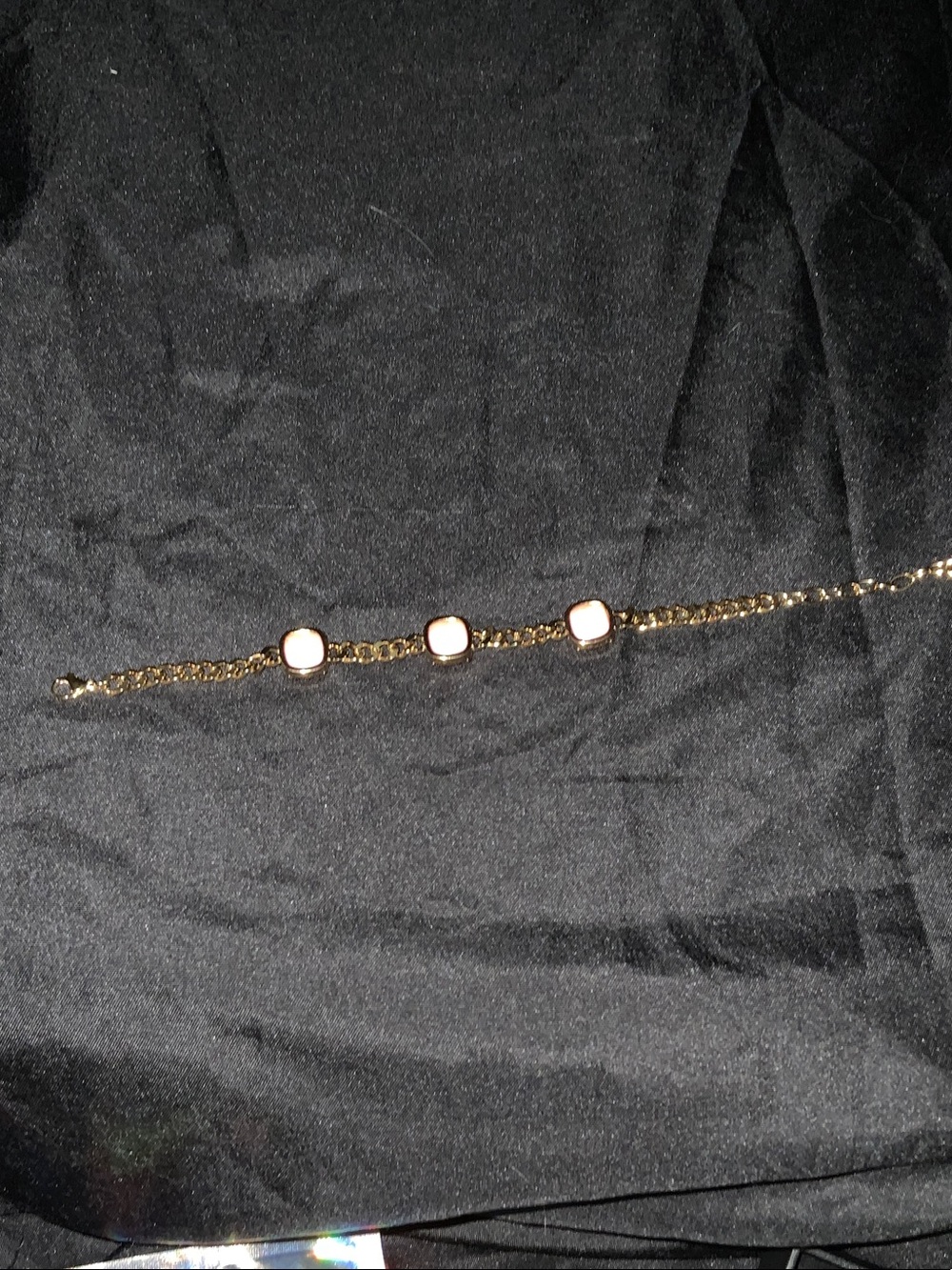 Gold Chain Bracelet with Three White Stone Accents